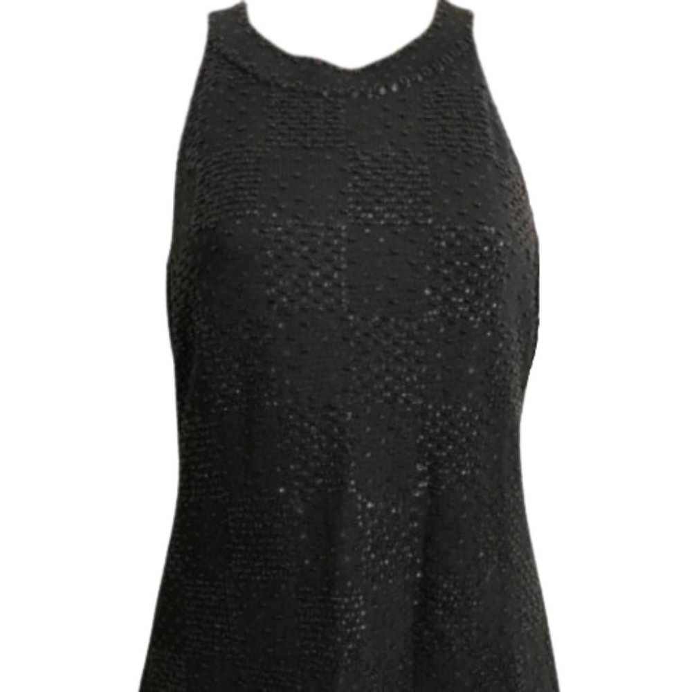Ann Taylor Black Beaded Sequined Halter Top in Merino Wool, Silk - M
